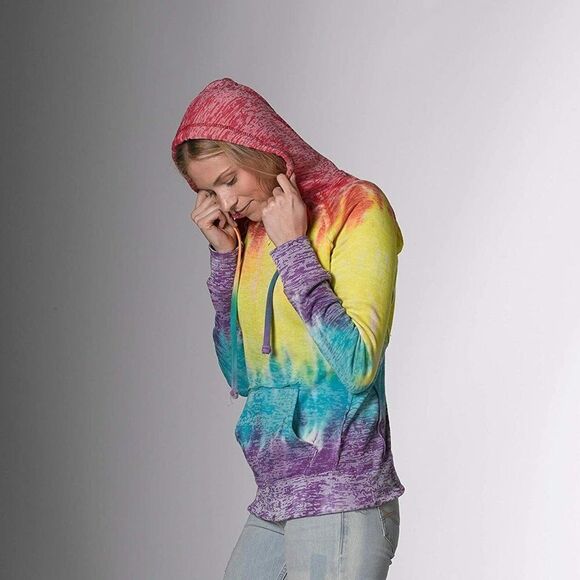 MV Sport Women Rainbow Front Pocket V-Neck Courtney Burnout Hooded Size … - Picture 1 of 10